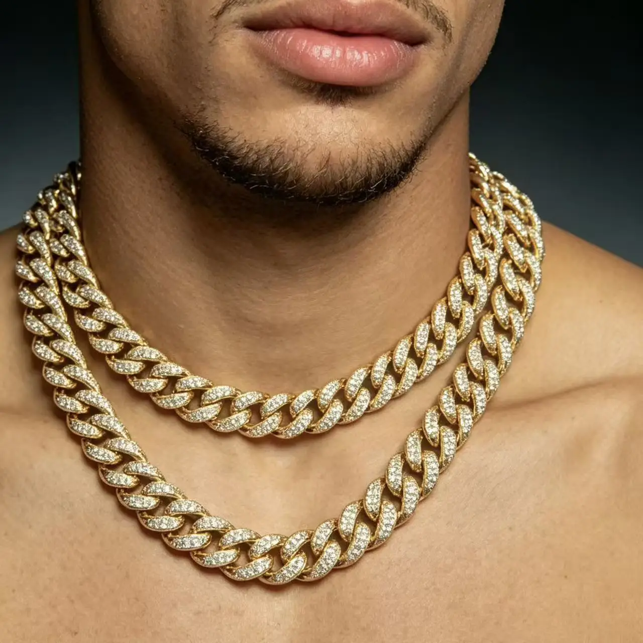 HNSP Miami Cuban Link Iced Out Chain Necklace For Men - Heavy Duty Curb Bling Bling Hip Hop Chains Jewelry 13MM Wide
