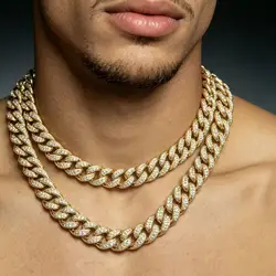 HNSP Miami Cuban Link Iced Out Chain Necklace For Men - Heavy Duty Curb Bling Hip Hop Chains Jewelry 13MM Wide