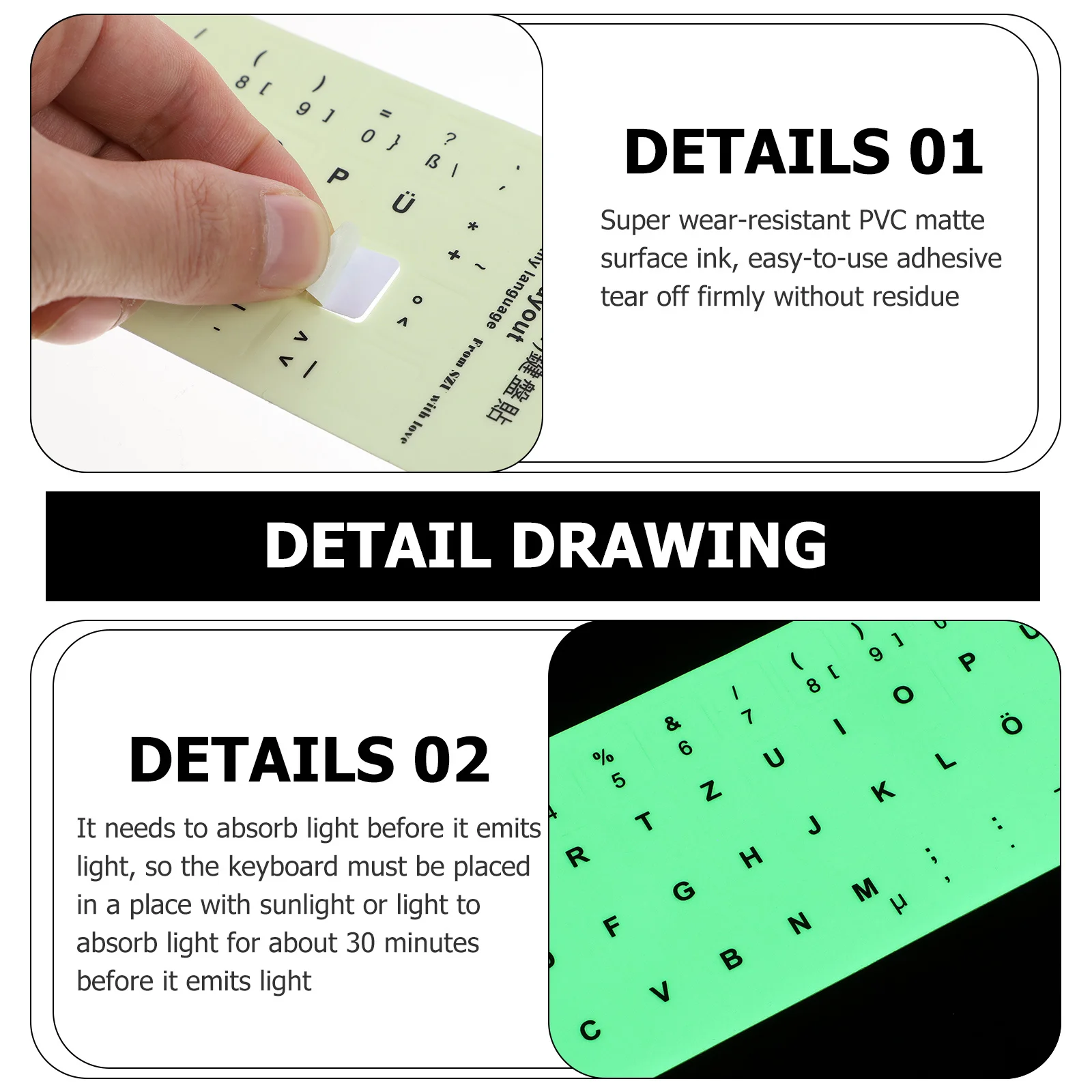 

Glow In The Dark Keyboard Stickers 1.3X1.1Cm Fluorescent Letter Decal For Laptop Desktop Computer Accessory Matte Pvc