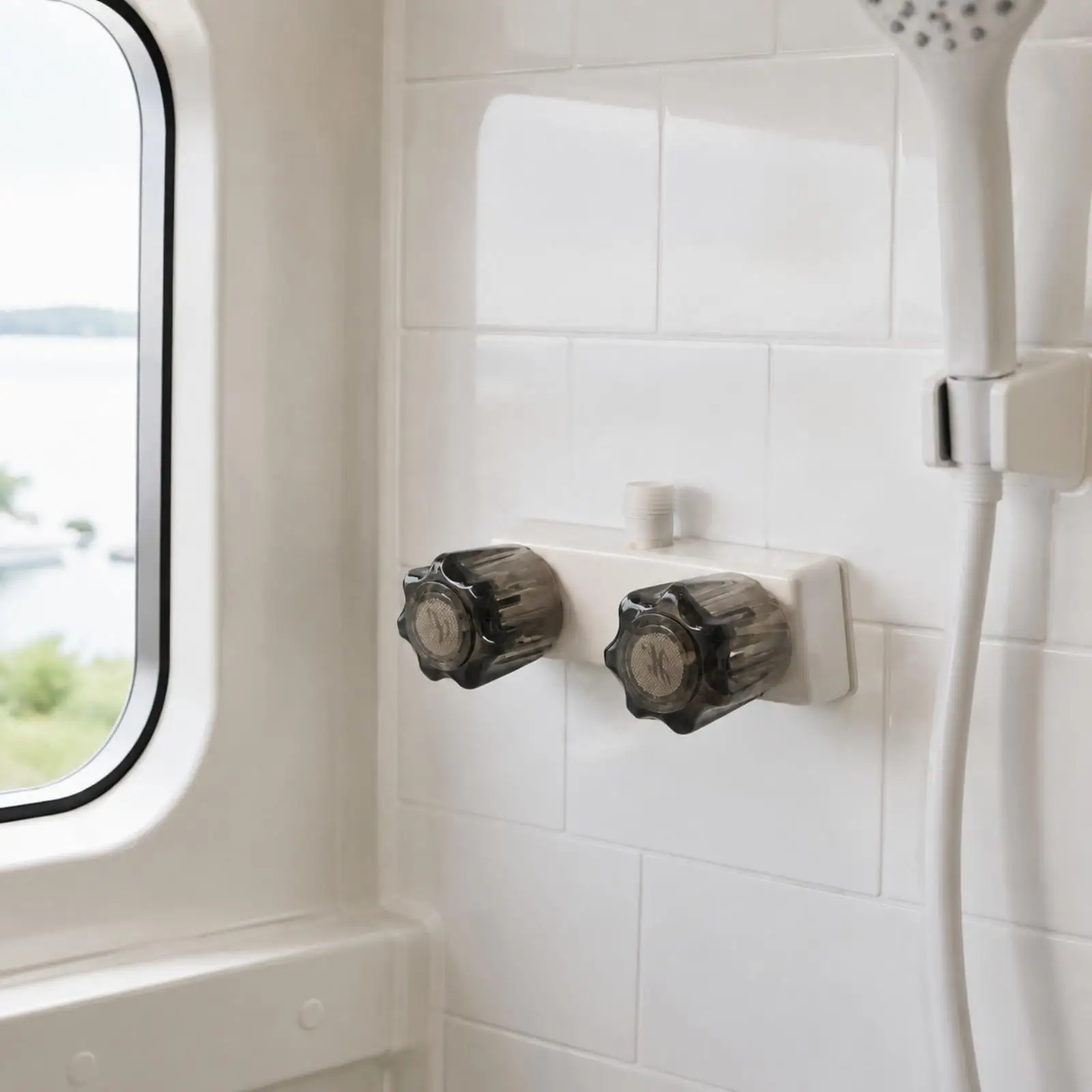 RV Bathroom Shower Faucet Diverter Valve with Mounting Collars for New Builds and Retrofit Installation