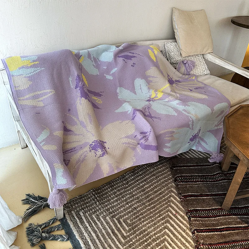 

New Purple Multifunctional Knitted Blanket Warm Air Conditioning Nap Blanket for Living Room Office Soft Sofa Cover for Single