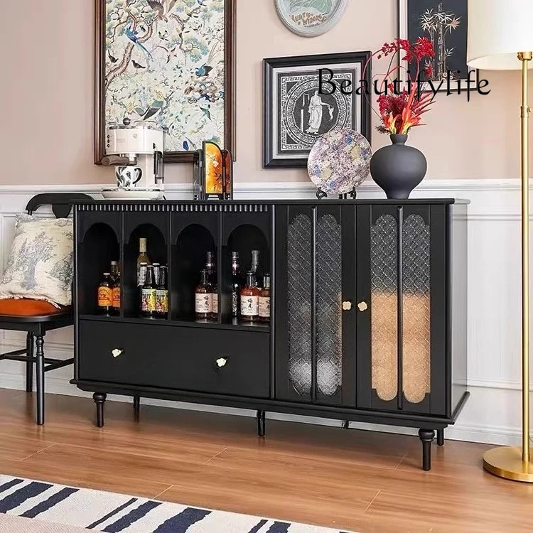 French retro solid wood dining side cabinet American living room by the wall locker Middle antique tea cabinet designer