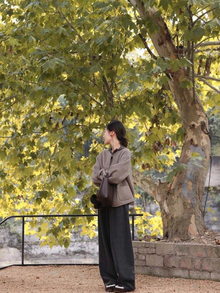 

Koala 00% Wool ort Coat Women's Casual Warm Double-Faced Woolen Jaet Winter Outerwear Faion Ladies' Apparel