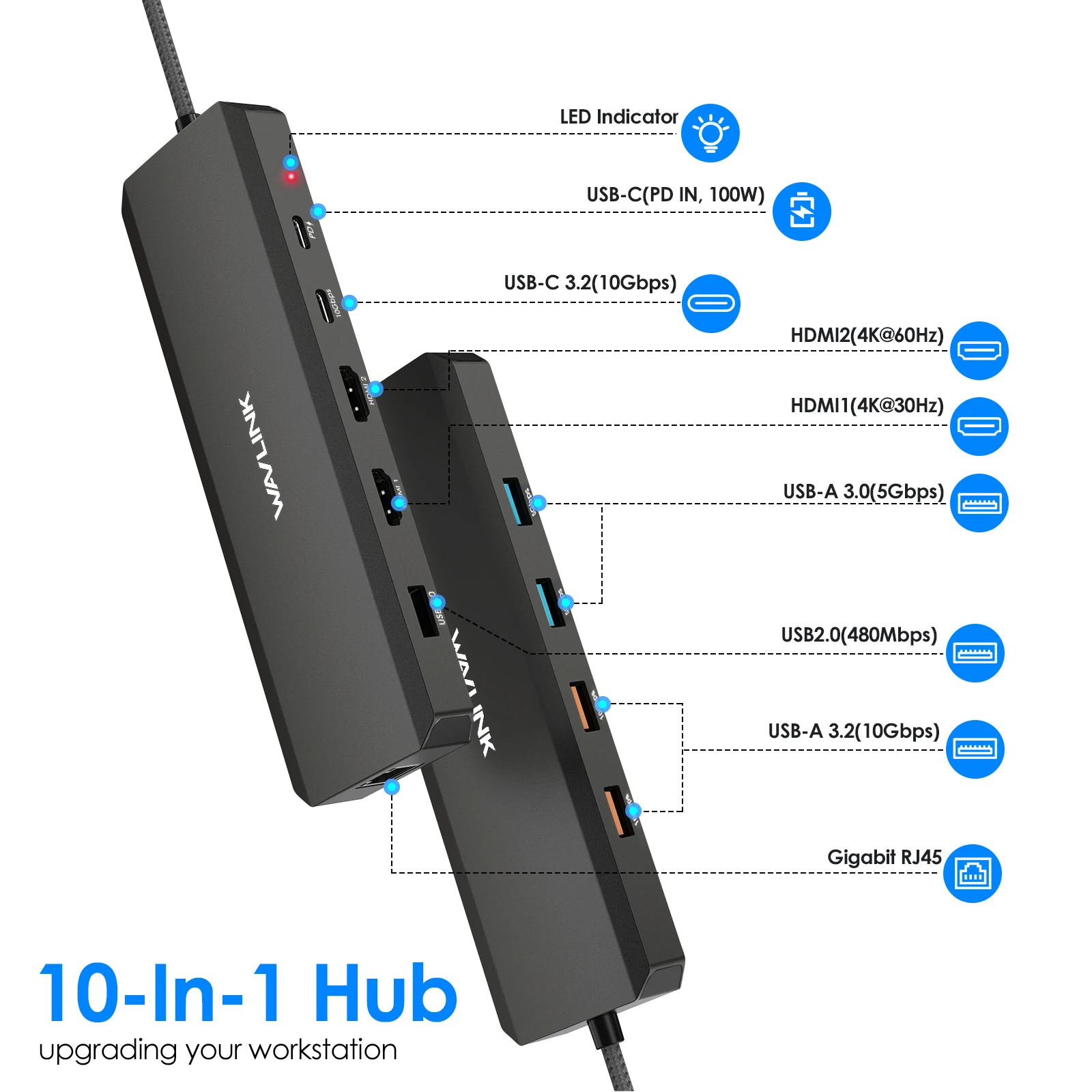محطة إرساء الكمبيوتر المحمول WAVLINK USB C رباعية الشاشة 7-IN-1 محول متعدد المنافذ مع 4K HDMI 8K DP1/2 VGA 3xUSB2.0 لـ Dell/HP/Lenovo #2