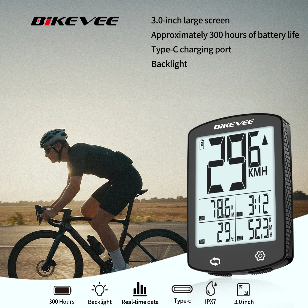 

Large Screen 3-inch USB-C Rechargeable Wireless Bike Computer Cycling Speedometer Odometer - Bicycle Accessories