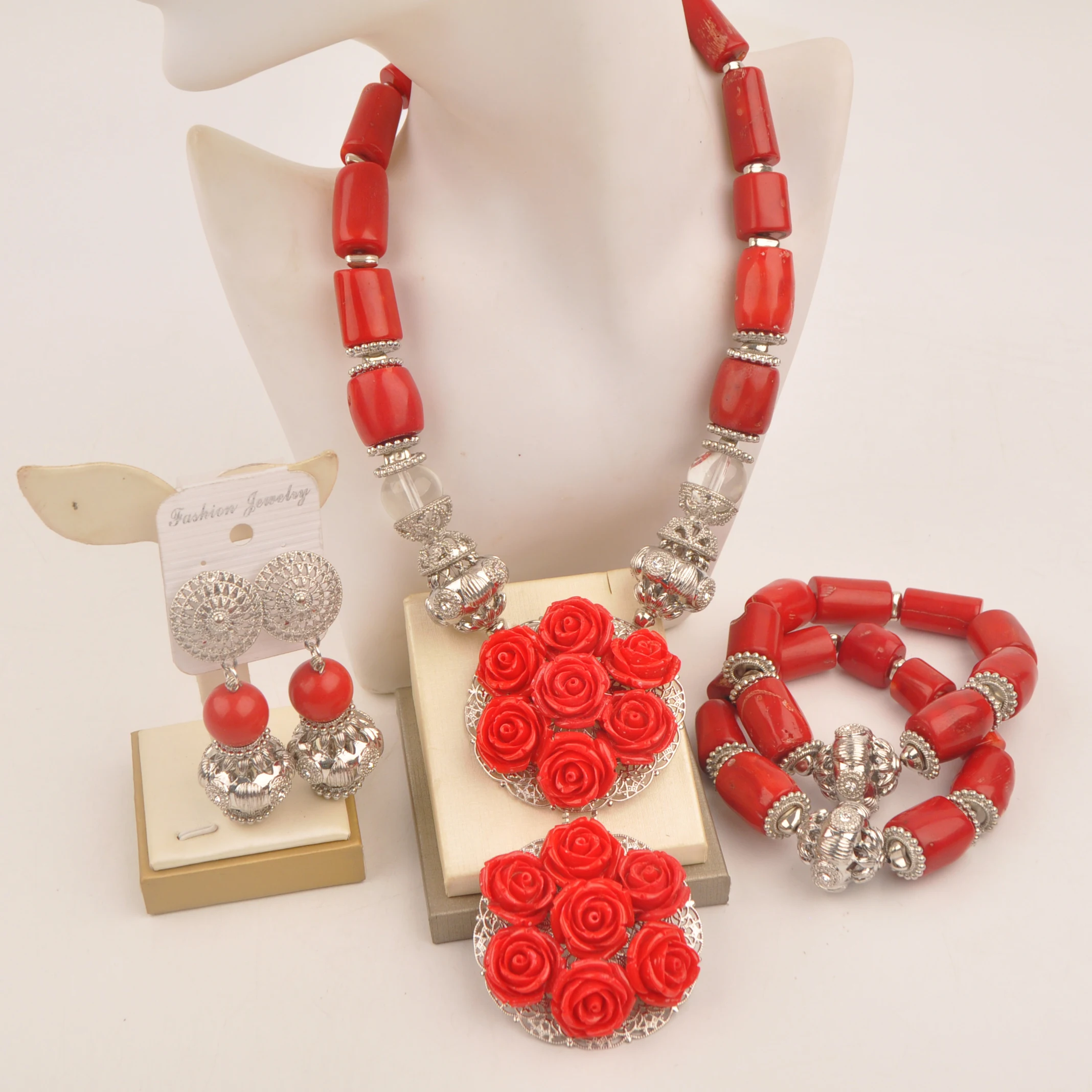 Natural coral Nigerian Wedding Red necklace African fashion jewelry collection