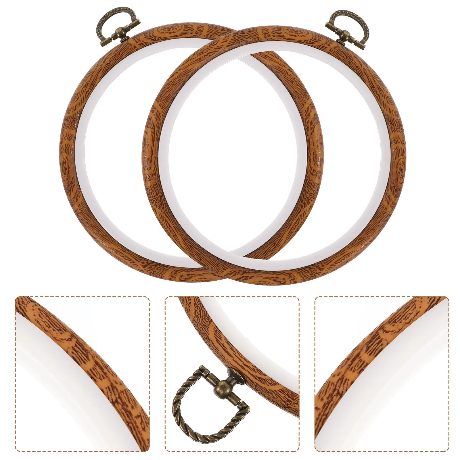 

2pcs Embroidery Hoops Plastic Diy Imitation Wood Texture Durable Pp Material For Cross Stitch Needlework Quilting Decoration