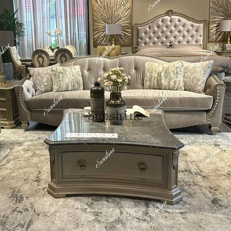 American solid wood light luxury villa living room retro fabric single three-person sofa combination TF