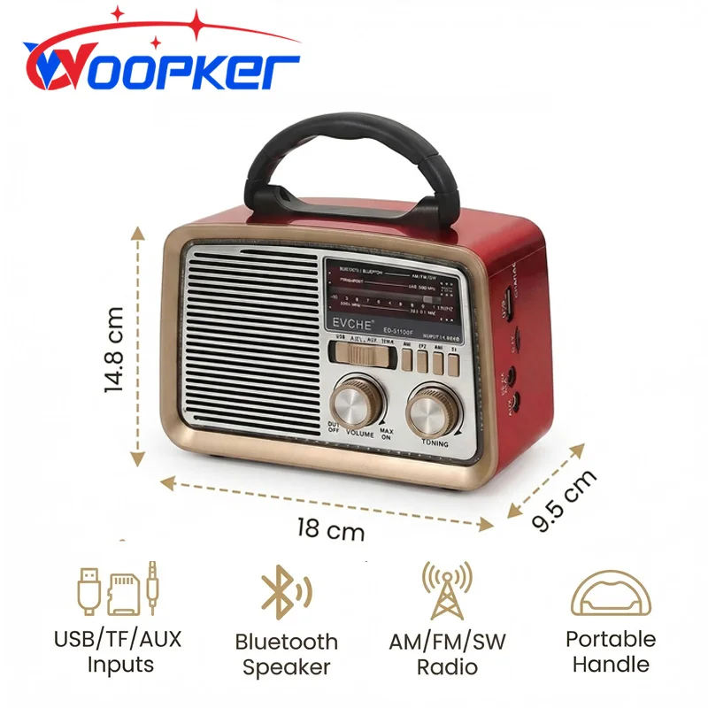 

Woopker Portable Wooden Bluetooth Speaker Subwoofer TWS Wireless Stereo FM Radio Remote Control Home Theater Sound System