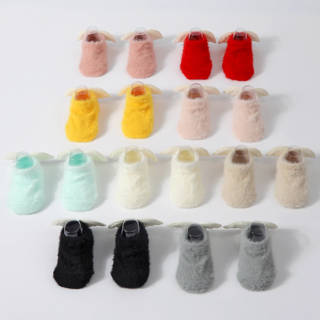 0-1Year Newborn Plush Sock Winter Anti-Slip Floor Socks Anti-Cold Warm Terry Ankle Sock Kids Thermal Footwear Angel Wings Socks