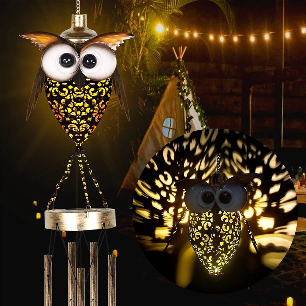 

Handmake Owl Wind Chimes Hanging Lights Solar Led Light Outdoor Hollowed Iron Art Small Night Light Outdoors Garden Decoration