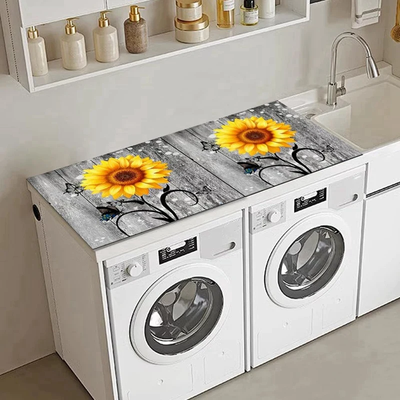 Flowers Washer Dryer Dust Cover Mat For Top Washing Machine Dust Cover Pad Fast Drying Absorbent Mat Top Protector Mat