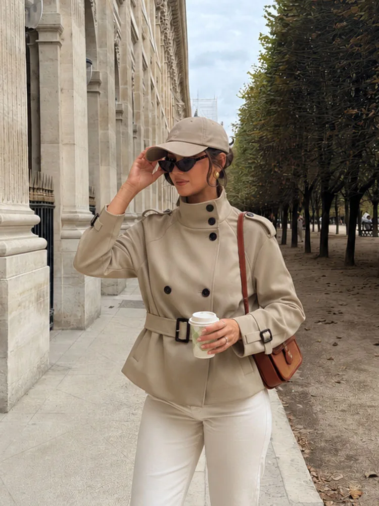 HH Chic Trendy Khaki Coat Women Spring Autumn Stylish Long Sleeve Relaxed Fit Street Wear Gorgeous Elegant Fashion Outerwear