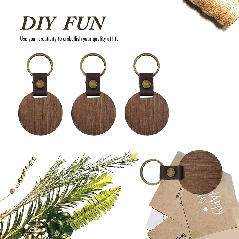 20Packs Wooden Keychain Keychain Blank Wood Walnut With Keyring For DIY Engraving Gift Round