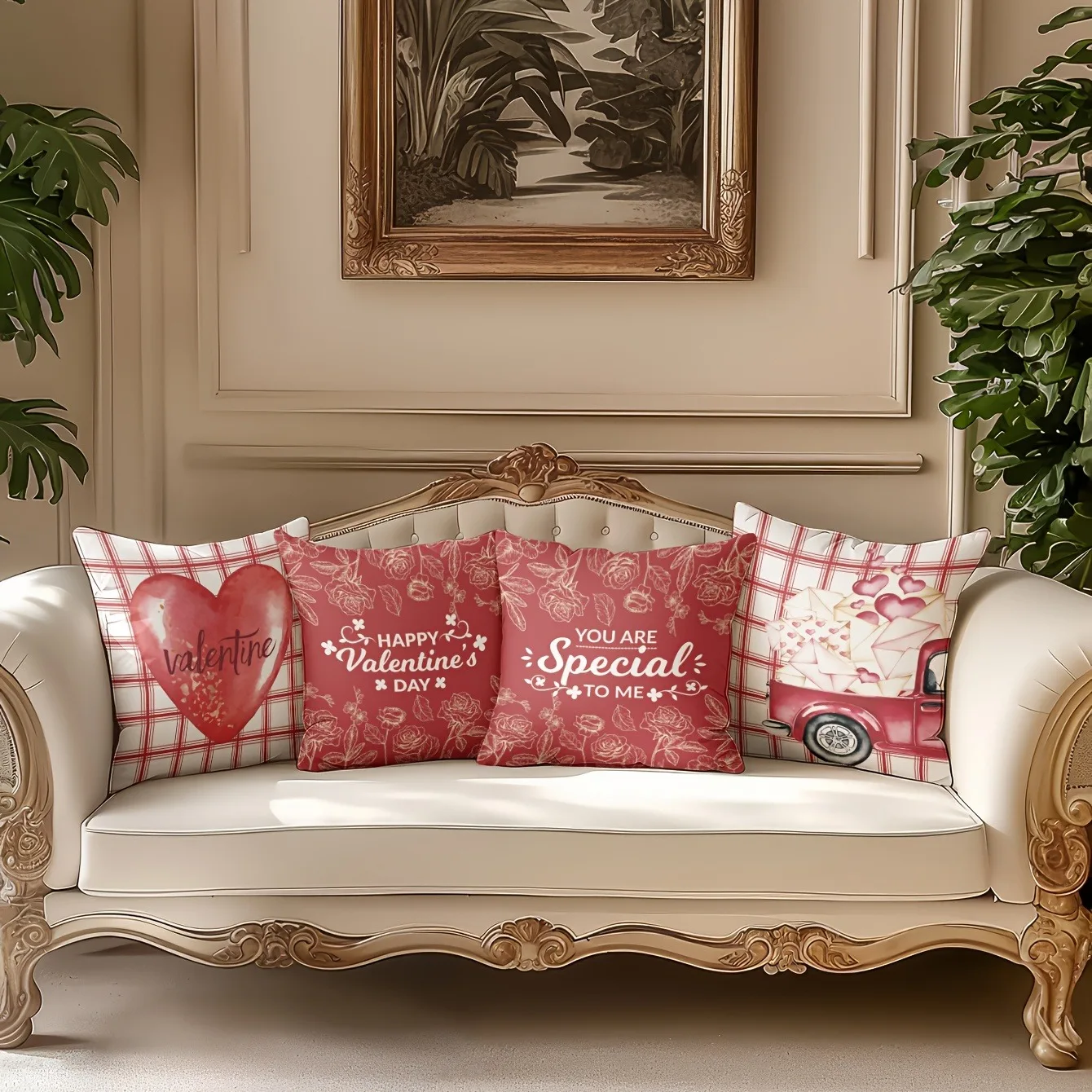 

Romantic Valentine's Day Pillowcase Set,Heart & Floral Pattern Decorative Cushion Cover for Home Sofa Bedroom