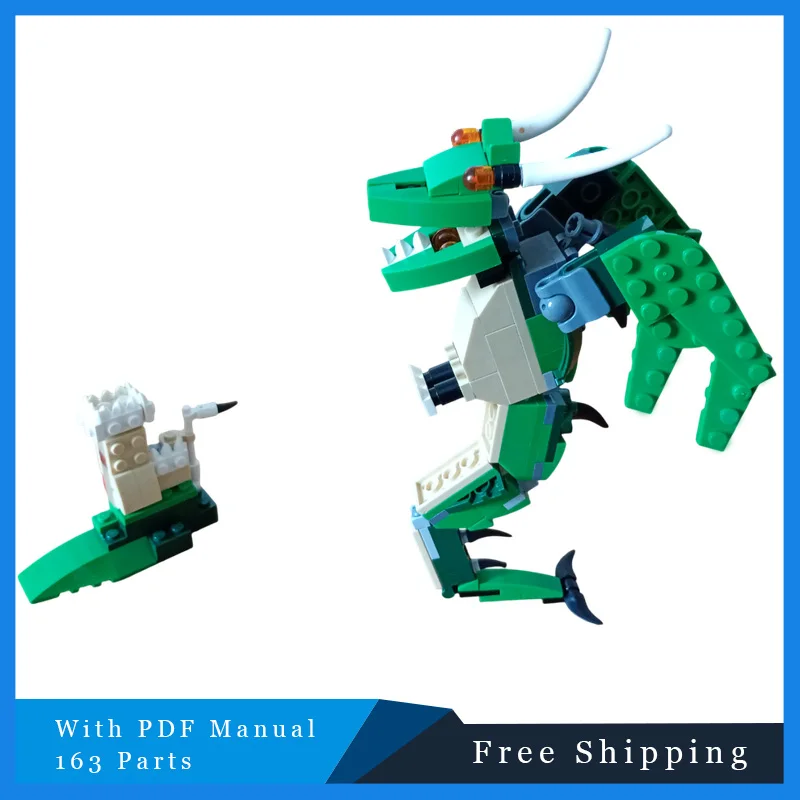 

163 PCS Biological Series Building Blocks Mini Green Pterosaur Small Castle Model Kids DIY Assembly Toy Creative Bricks Set Gift