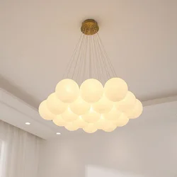 Modern Cream Style White Glass Ball Chandelier Creative LED Bubble Chandelier For Living Room Bedroom Nordic Moon Planet Lamp