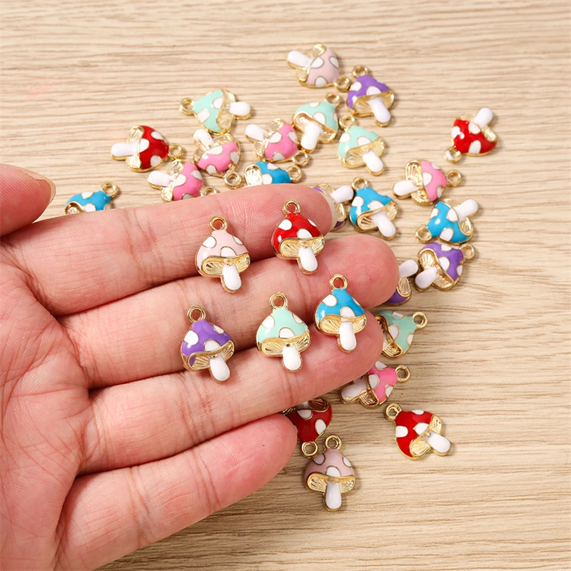 10 Stück 11x16mm Niedliche Emaille-Pilz-Anhänger für die Herstellung von Anhängern, Halsketten, Ohrringen, Armbändern, DIY-Bastelarbeiten und Schmuckzubehör – Detail 3