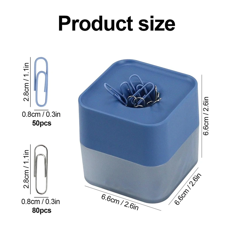 New Two-Color Paper Clips In Elegant Magnetic Frosted Square Clip Holder, 28Mm, 130 Clips Per Box Easy Install (Sky Blue)
