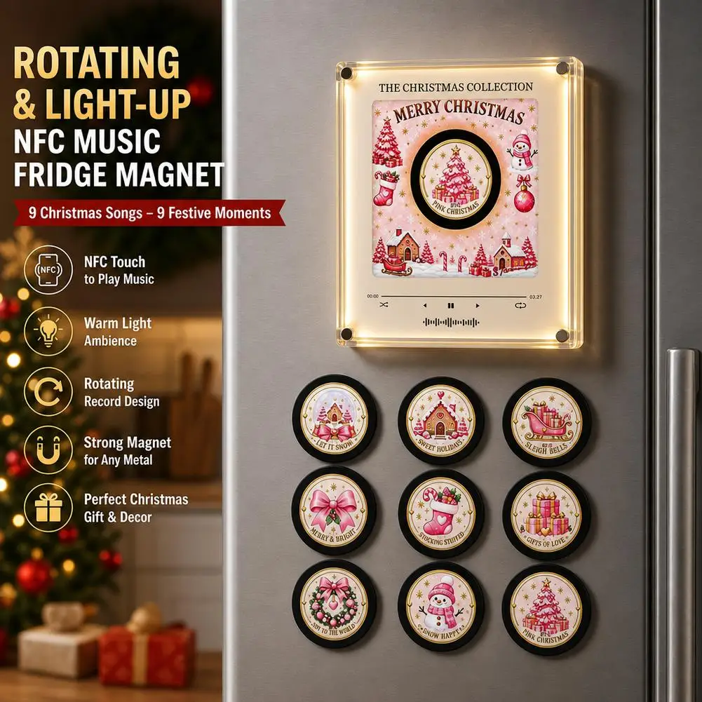 Christmas Music Box Refrigerator Magnet Screw Free Mold Type Rotating Luminous NFC New Christmas Music Box Refrigerator Sticker