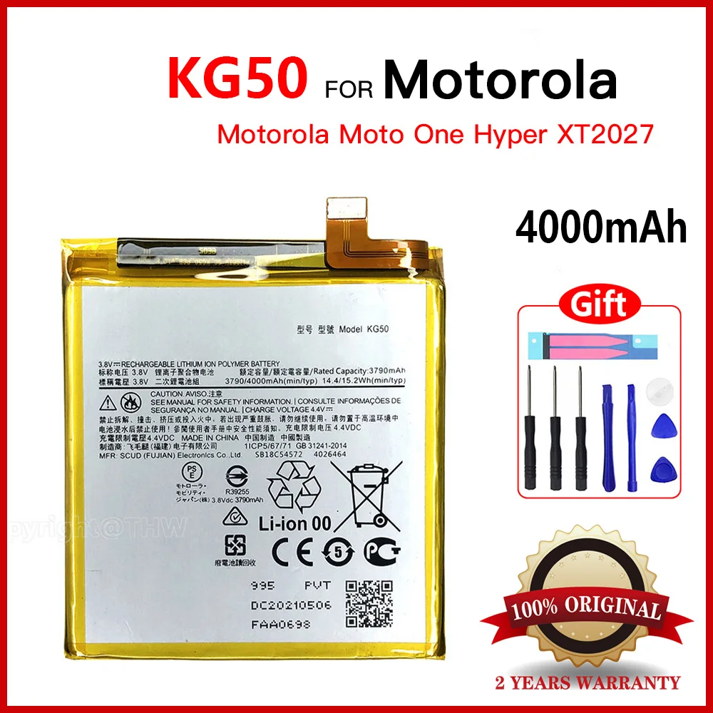 Genuine 100% Original High Quality KG50 Battery For Motorola Moto One Hyper XT2027 XT2027-1 XT2027-2 XT2027-3 Batteries + Tools