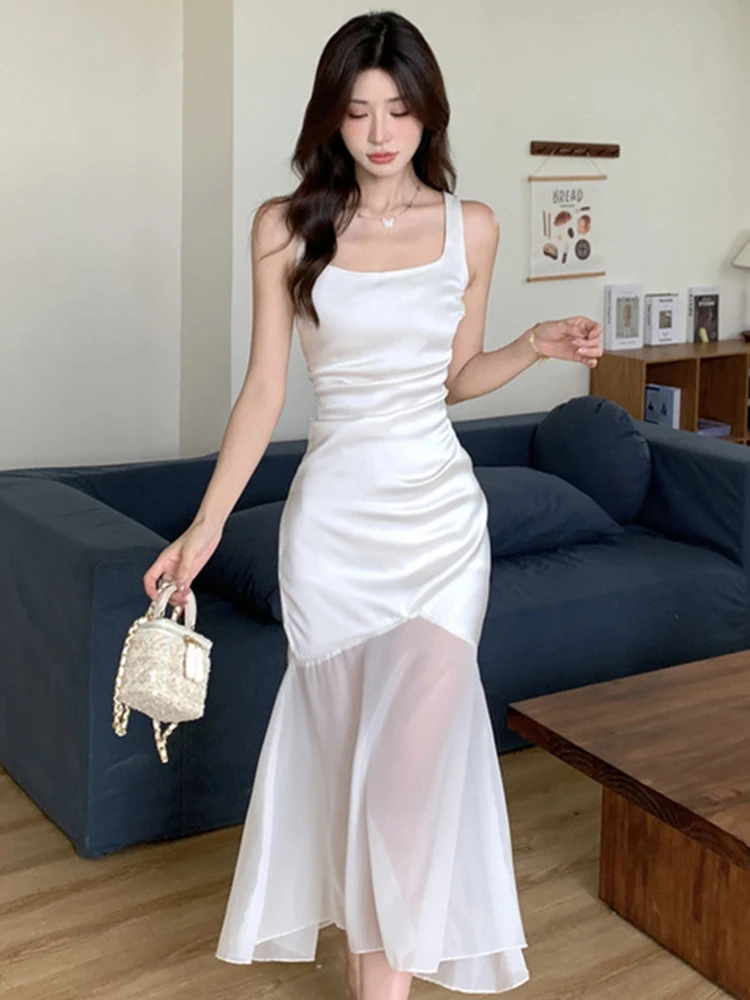 Abiti da donna Dolce vacanza Abito lungo Donna Elegante Canotta casual Backless Sheer Fishtail Robe Festa femminile Beach Boho Abiti