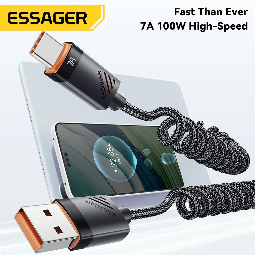 Essager Car Spring Type C Cable  For iPhone 16 1514 Xiaomi Samsung 100W PD Fast Charging For Macbook iPad Type C to Type C Cable