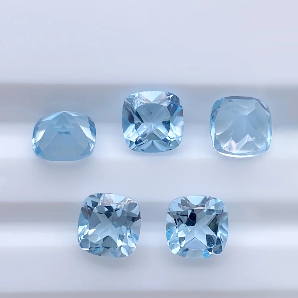 

Cushion Shape 8mm-10mm Semi-precious Stone Eye Clear Authentic Natural Skyblue Topaz Facet Loose Gemstones For Jewelry 5pcs