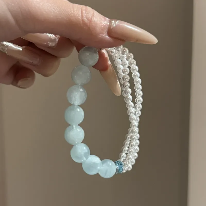 Moisturizing Sea Blue Treasure Shell Bead Three-layer Crystal Bracelet Women's Simple Niche Design Versatile Bead