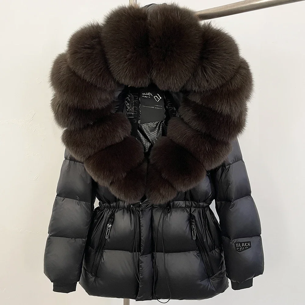 OFTBUY Herbst-Winter-Kleidung für Damen, Warme Echt-Felljacke aus Weißer Gans oder Ente, Großer Echter Fuchspelzmantel, Damen-Steppjacke mit Kapuze – Detail 12
