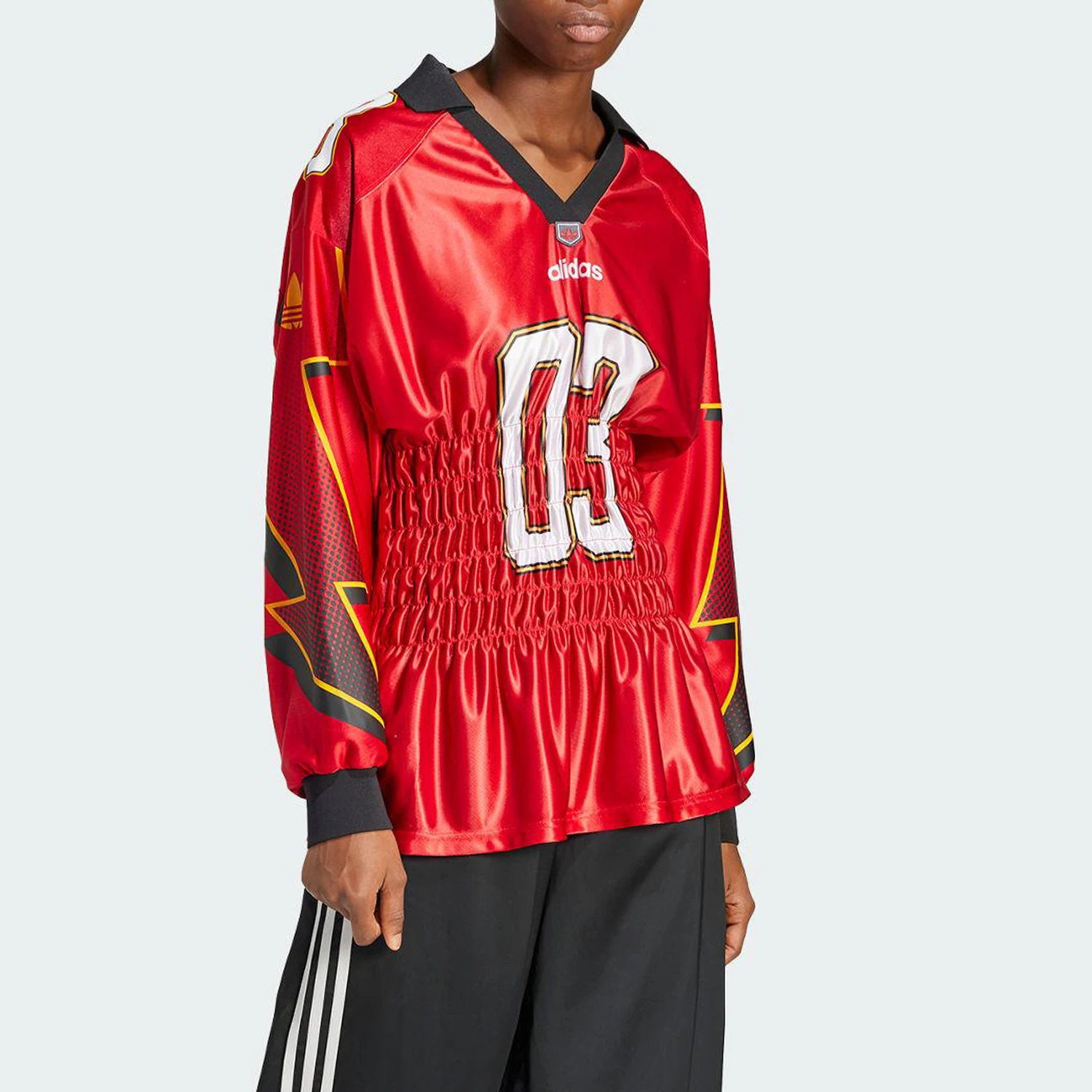 Adidas genuine clover women's printed waist cinched football long sleeved T-shirt JX9218