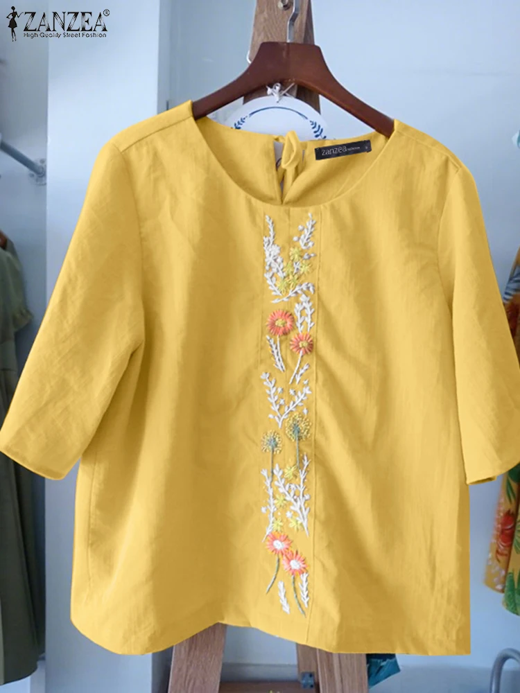

Casual Loose Floral Printed Blouses Women ZANZEA Vintage Tops 2025 Summer Half Sleeve O Neck Blusas Elegant Tunics Oversized