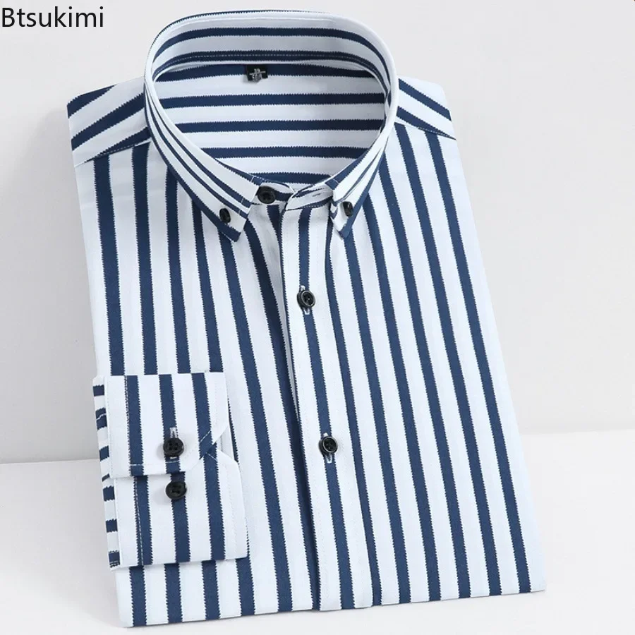 

2024Men's Classic Striped Shirts High Stretch Social Shirt Man Business Office Club Party Wedding Shirts Formal Tops Blouse Male