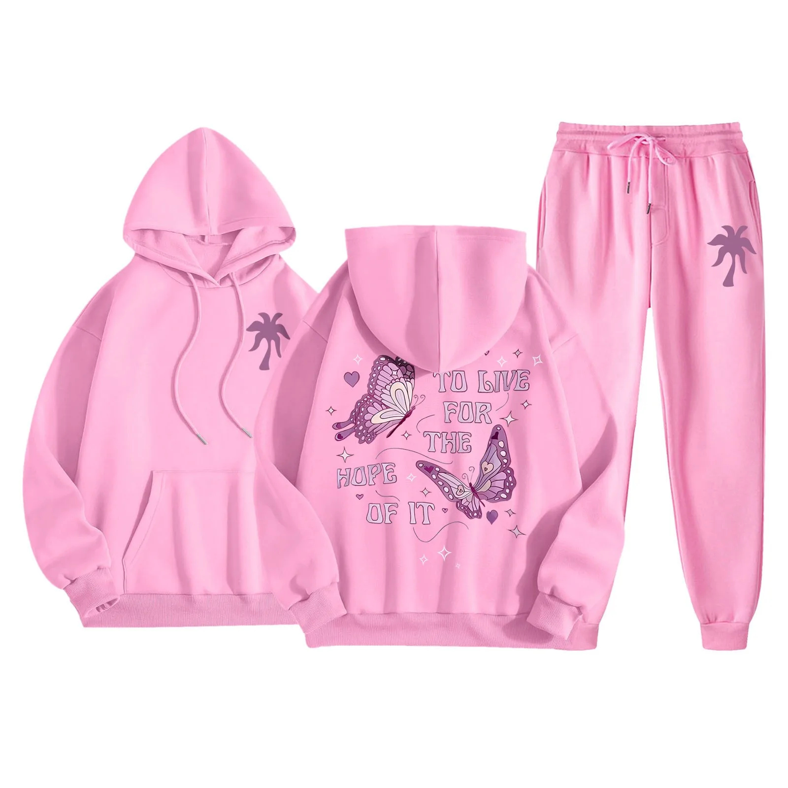 Padded Hooded Sweatshirt Sweatpants Long Pants Set Beach Coconut Pinkpalmpuff Graphic Hoodies Oversize West Coast Y2k Hoodies