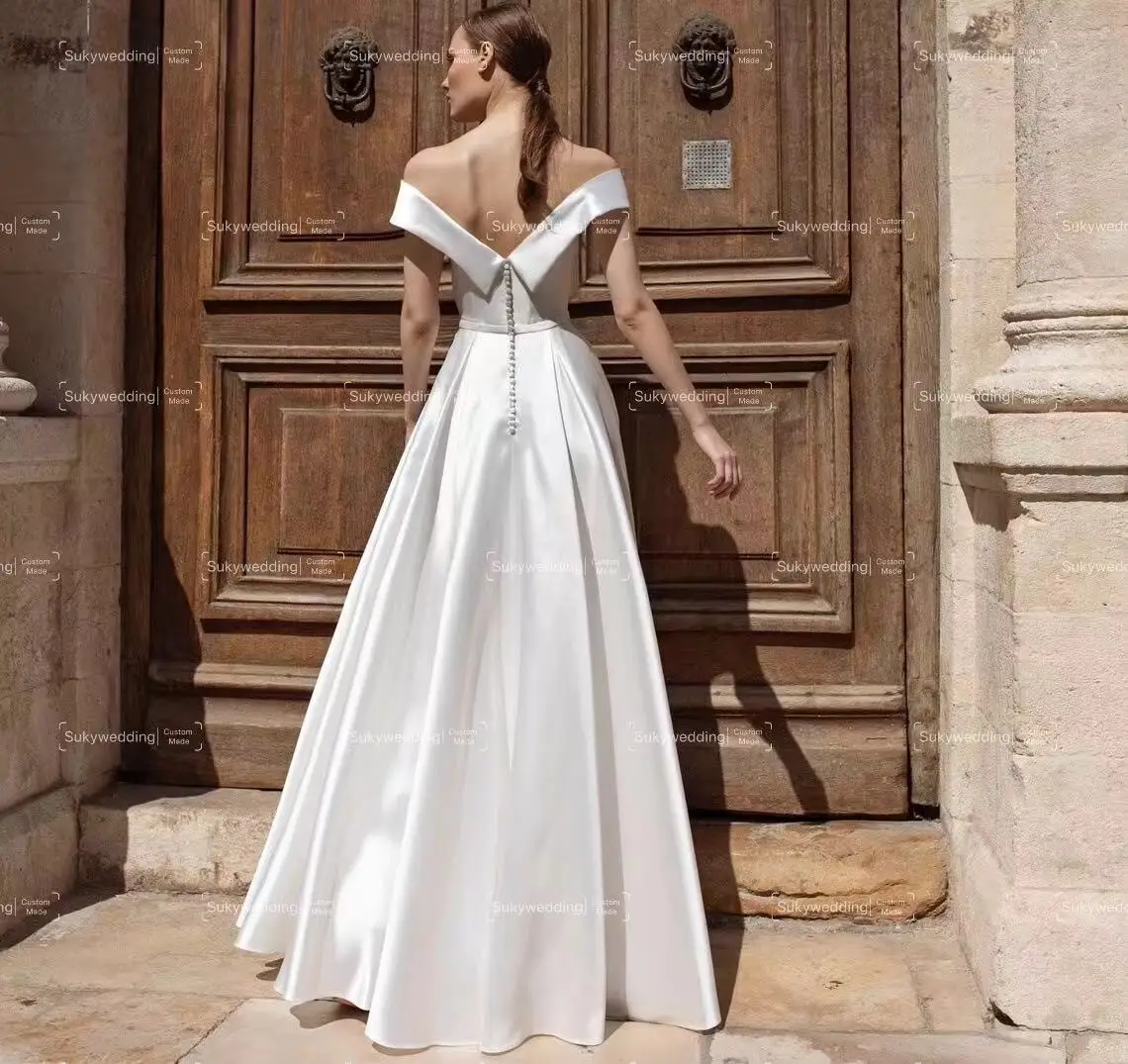 Elegant  Off Shoulder Wedding Dresses 2025 Low Back A line Wedding Garden Castle Church Bridal Wedding Gown Side Slit Customized