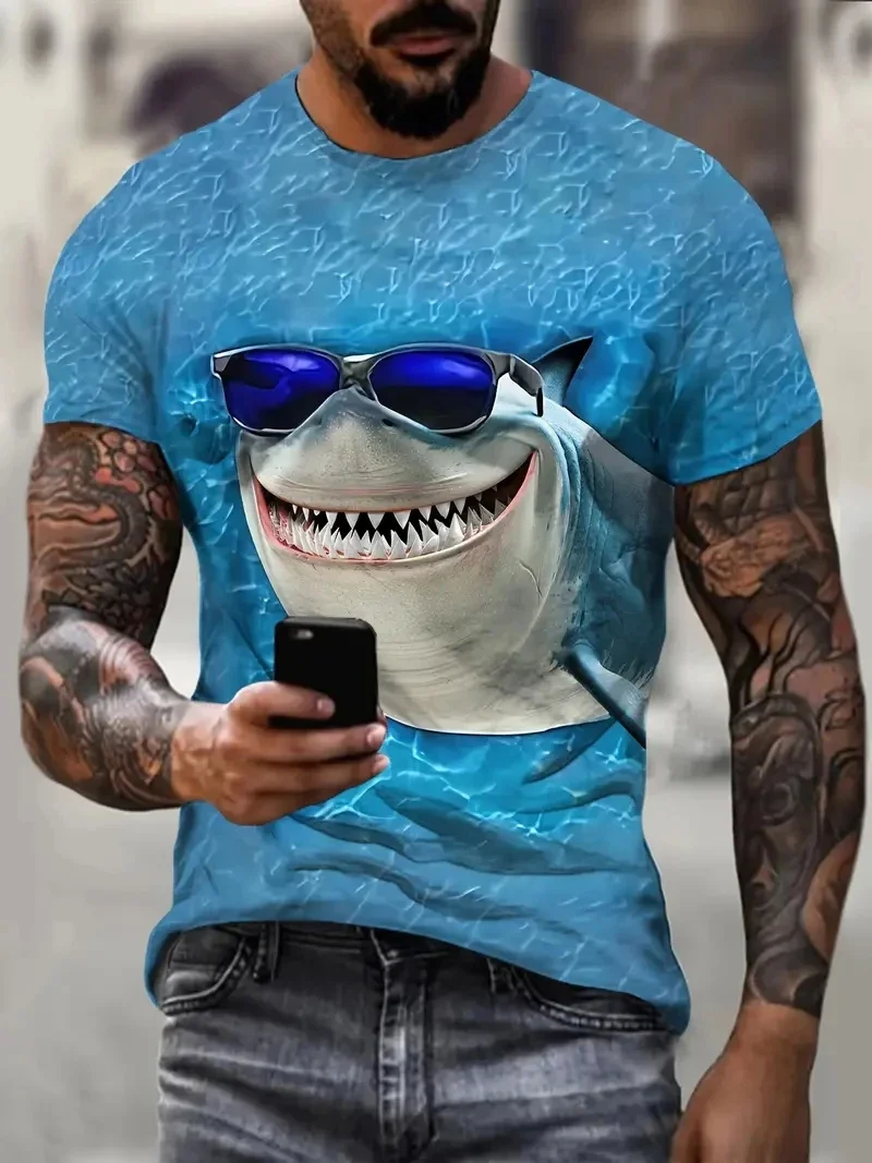 3d Bedrukt Grappig Haai T-Shirt Heren Zeedieren Patroon T-Shirts Zomer Ronde Hals Tops Comfortabele Oversized T-Shirts Met Korte Mouwen