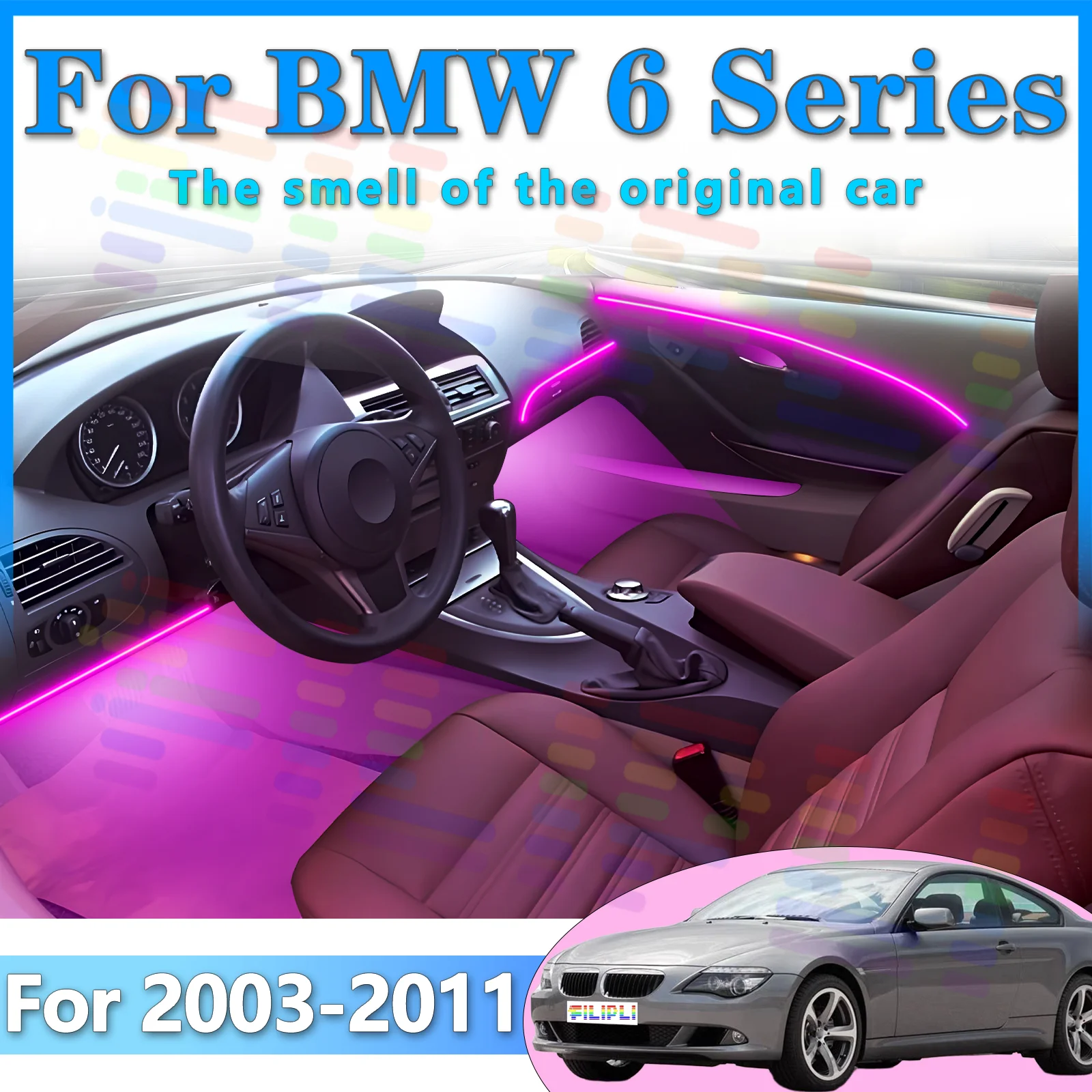 

For BMW 2003-2011 Car Interior RGB LED Atmosphere Light Strip Fiber Optic Neon Invisible Ambient Lamp APP Decoration Trim