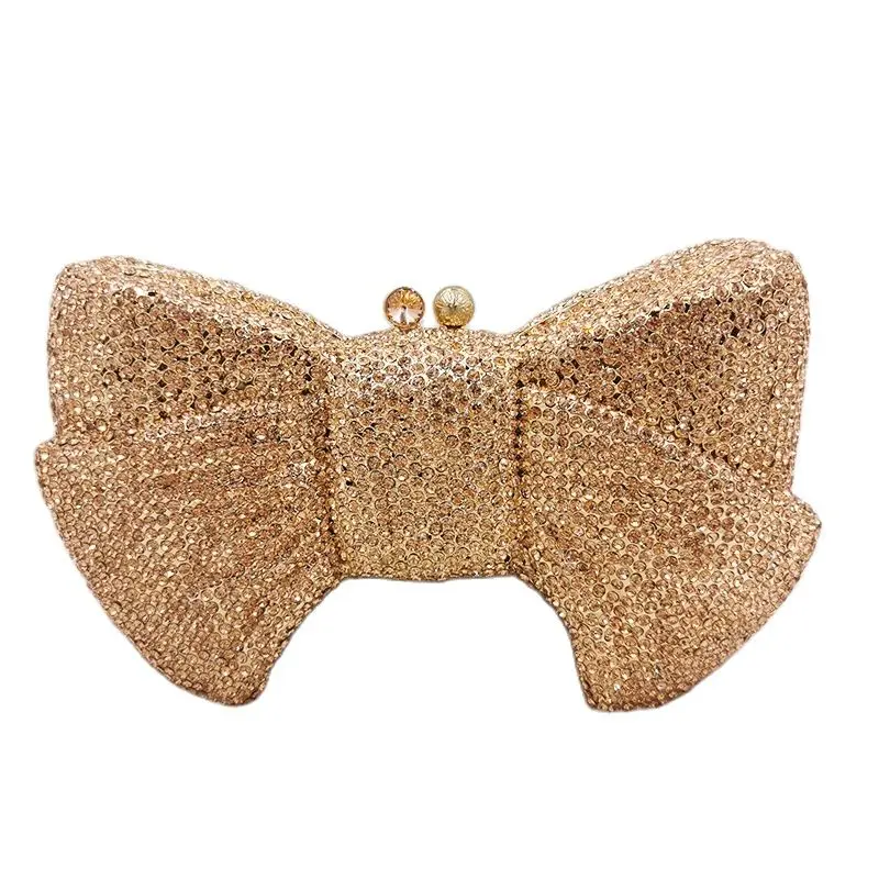 

WHTUOHENG Champagne Evening Clutches Rhinestone Diamond Purse Women Handbag Bow Shape Lady Wedding Bridal Clutch Female Crystal