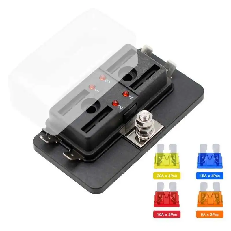 

4 Way 12V Box A ATY Blade Fuse Holder W Negative Waterproof Circuit Breaker With LED Indicator 100A Hot Selg