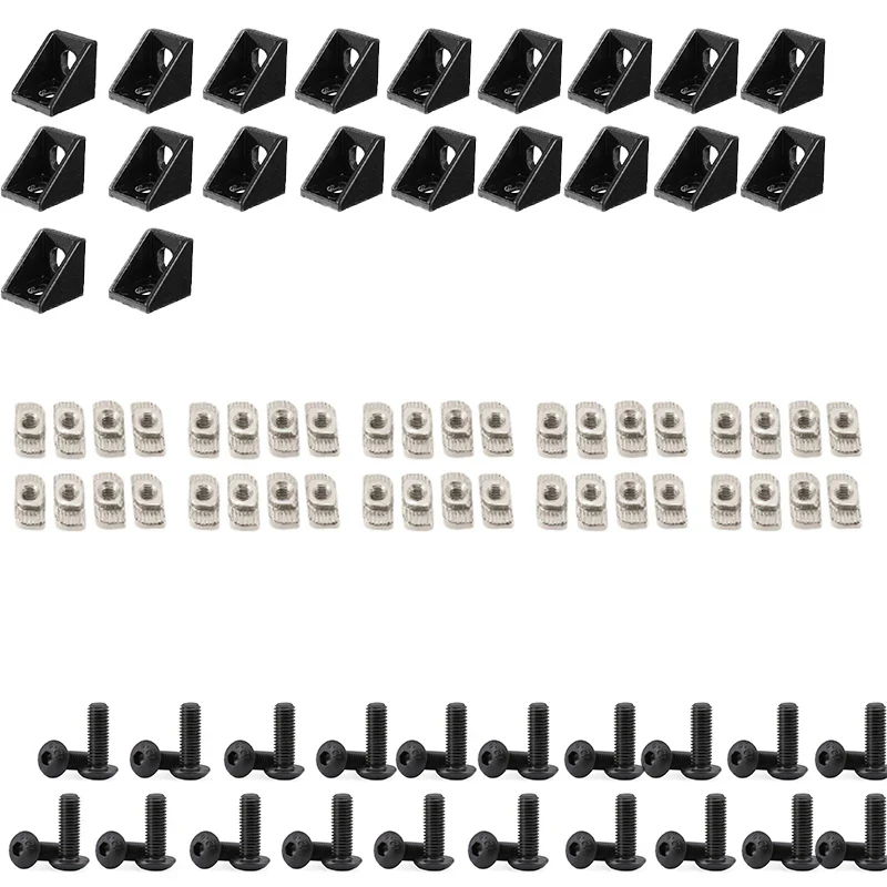 Aluminum Profile Connector 20pcs Corner Bracket + 40pcs 20 Series M5 T-slot Nuts + 40 M5x8mm Hex Socket Cap for Rail Accessories