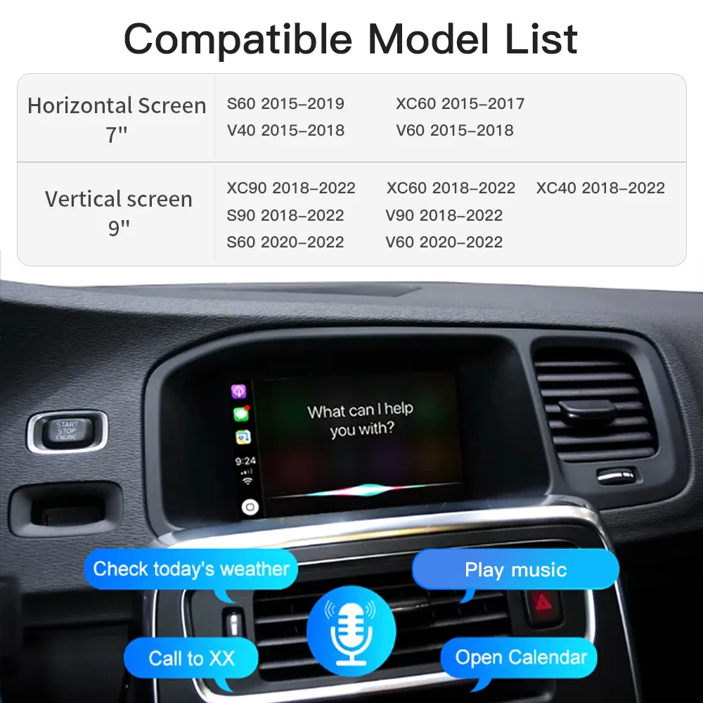 Wireless CarPlay Android Auto Interface for Volvo S60 XC60 V60 S80 V40 Car Android Player Compatible Vertical Multimedia Screen