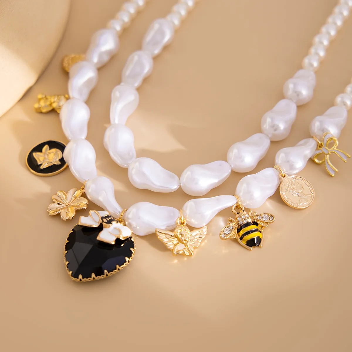Necklace Bee Pendant Baroque Faux Pearl Heart Tassel with Sturdy Adjustable Silver Tone Chain for Women Office Casual Elegant view 4