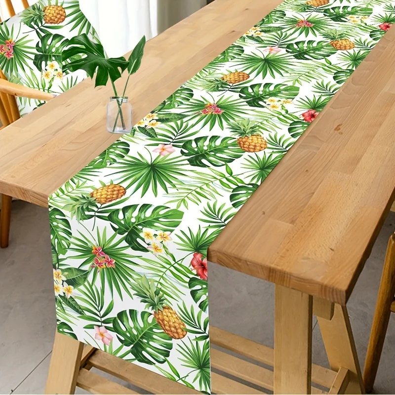 Tropical Pineapple Palm Leaves Linen Table Runner Home Decor Summer Hawaiian Hibiscus Flowers Plants Table Runners Party Decor