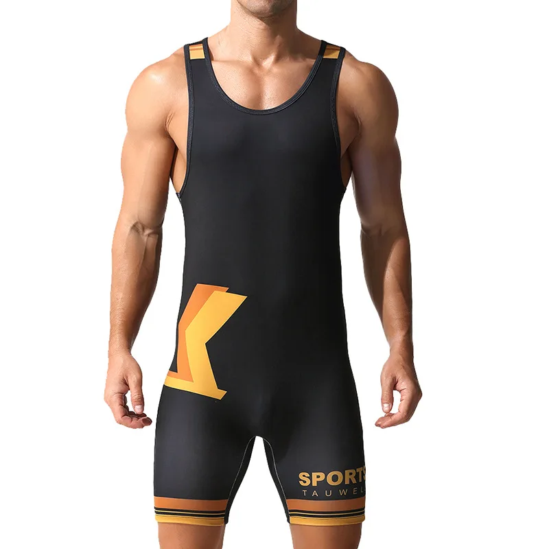 TAUWELL Men Athletic Singlet Sublimation Printed One Piece Bodysuit Wrestling Weightlifting Suit Tight Cycling Compression Sport