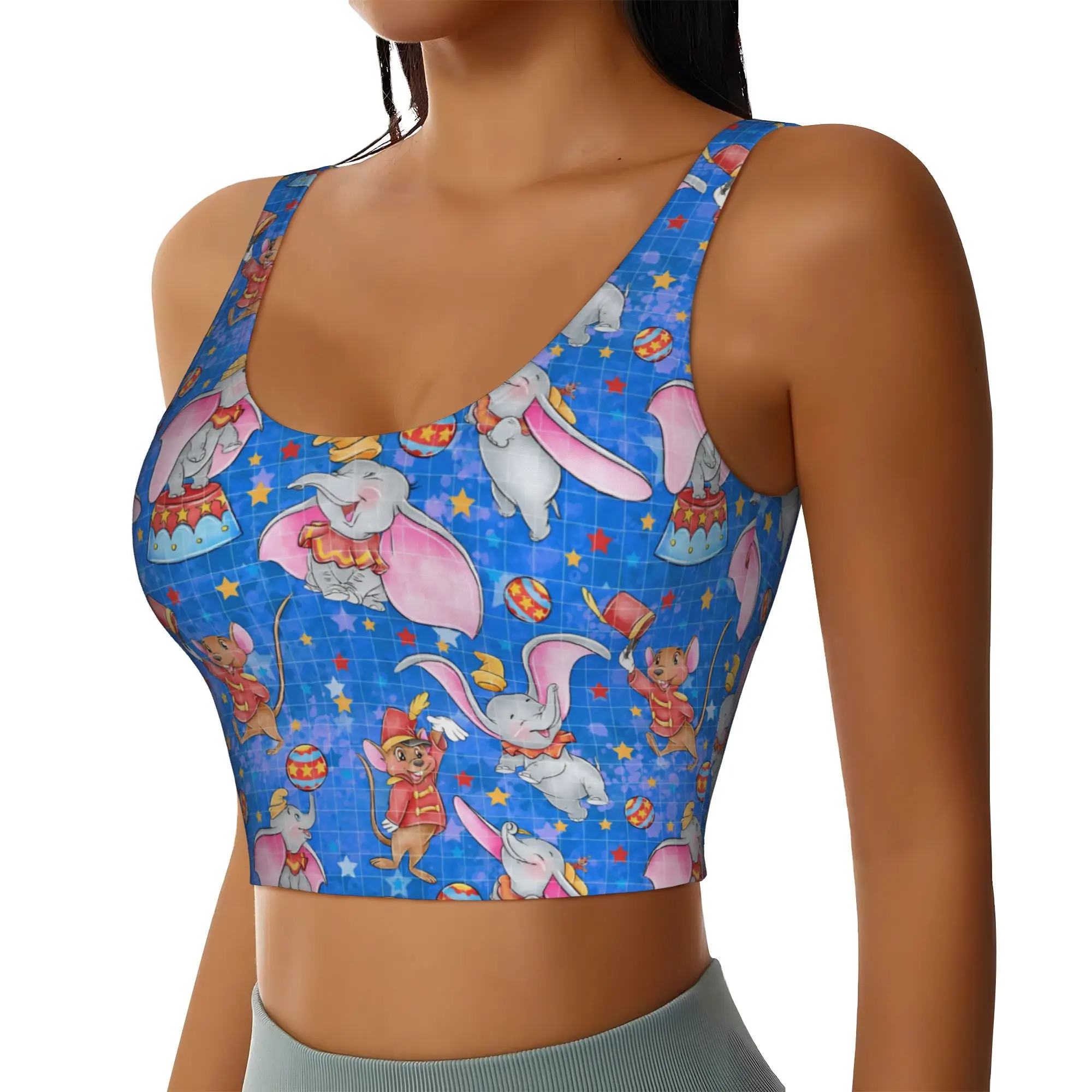 Custom High Impact D-Dumboes Sports Bra for Women Anime Elephant Gym Workout Yoga Crop Top
