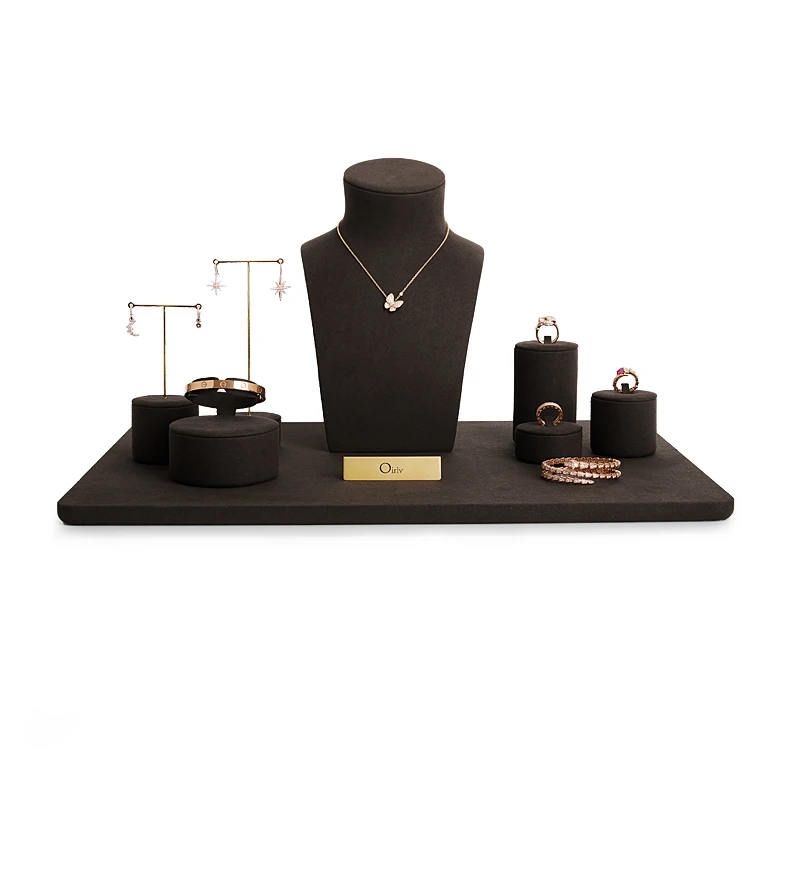 Oirlv Schwarzes Samt-Schmuckdisplay-Set: Halskettenbüste, Ringhalter, Ohrringständer, Armreif-Präsentationsständer für den Einzelhandel – Detail 5