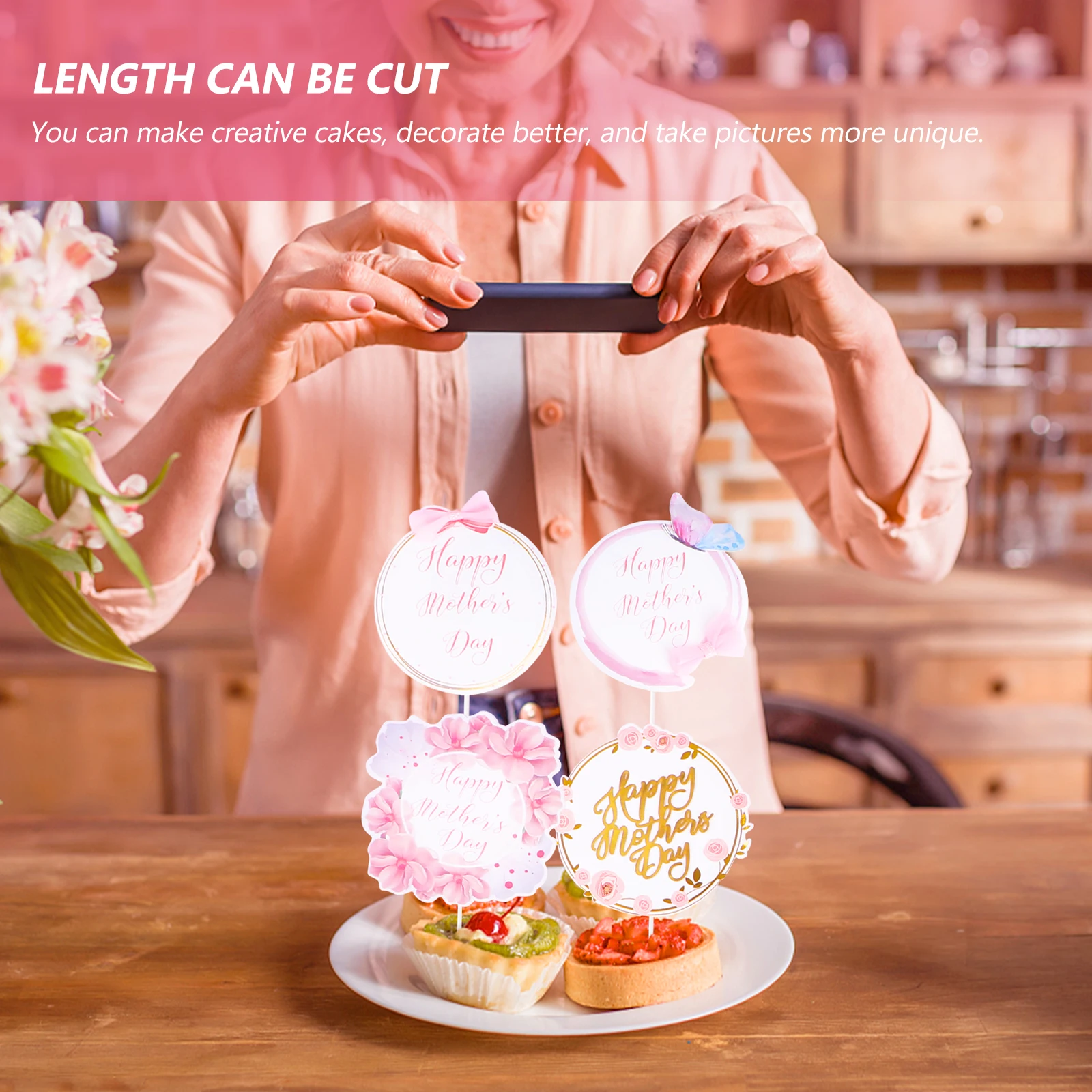 

10 Pcs Baking Toppers Decor nament Delicate Pattern Cake Cake Decor Topper Mother's Day Pastry nament