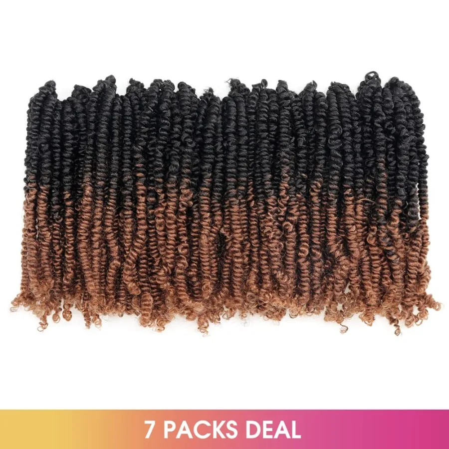 8 بوصة أومبير براون وصلات شعر كروشيه مسبقة الملتوية لتقلبات الربيع ذات المظهر الطبيعي وضفائر كروشيه 7 عبوات حمالة صدر صناعية