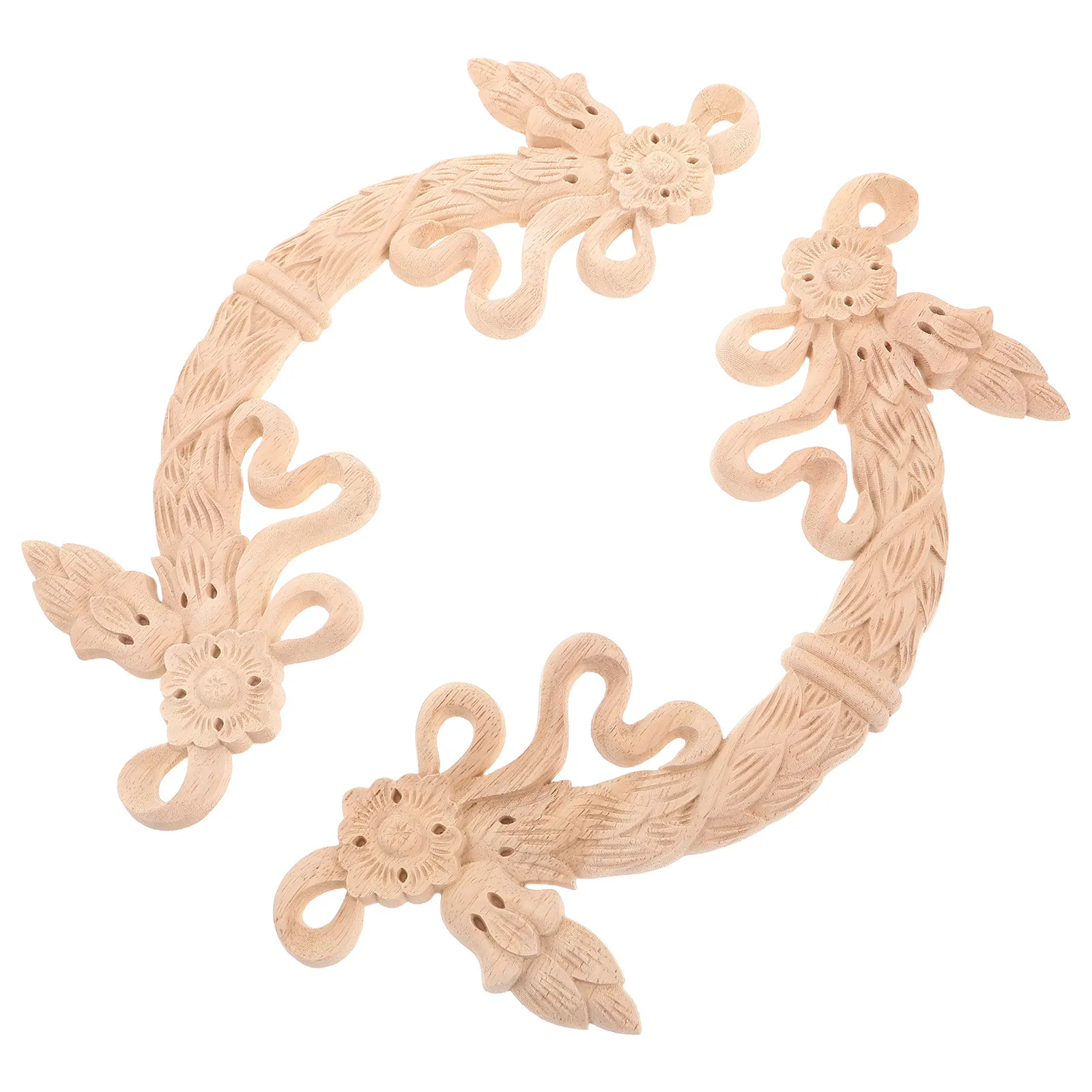 2Pcs Wood Carved Appliques European Style Flower Onlays Decorative Trim Cabinet Door Furniture Moulding Wood Decals