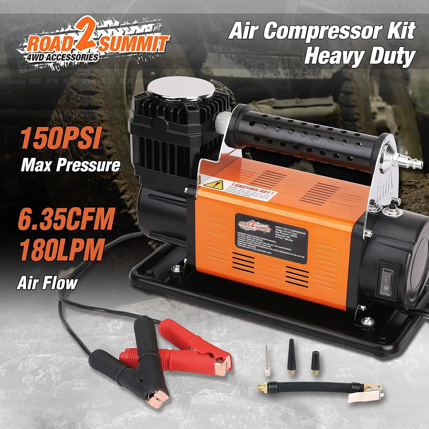 Heavy Duty Portable 12V Air Compressor Kit Inflate 6.35CFM (180L/ Min), Max 150PSI, Off-Road for 4x4 Vehicle RV, Pump ATVS Tire